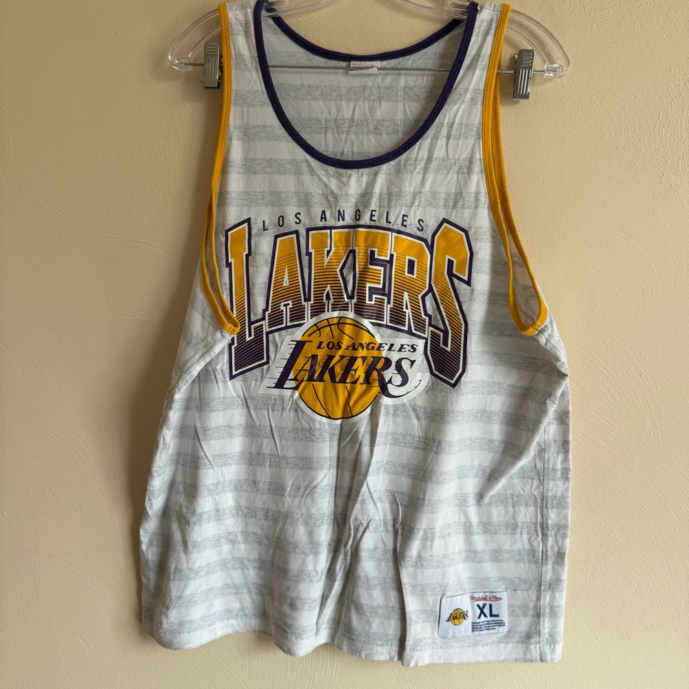 Vintage Mitchell & Ness White and Yellow Lakers Game Jersey